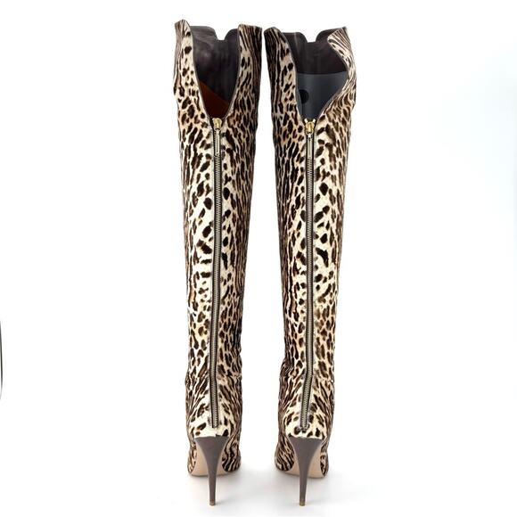 Valentino Rockstud Over the Knee Leopard Print Cowhair Stiletto Boots 40 - Picture 7 of 9